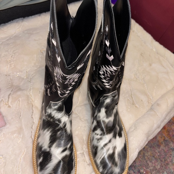 Leather cow print cowboy boots men’s size 10 brand new - Picture 1 of 9